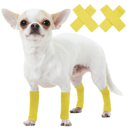 ROZKITCH 4 PCS Dog Arm Sleeves for Licking Scratching Elbow Front Legs - color: Yellow, size: S-Leg Girth: 2.04in
