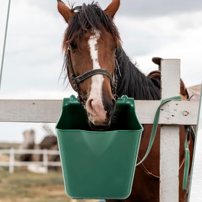 6 Pcs 15 Quart Plastic Hook Over Horse Feed Bucket for Stall Fence, Green - color: Green