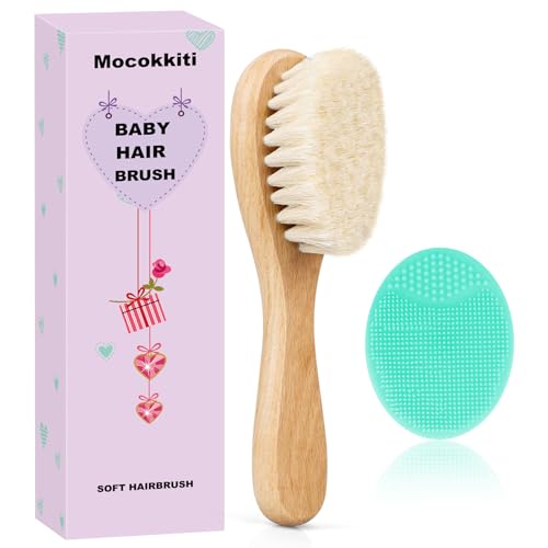 Baby Hair Brush, Goat Bristles Brush and Baby Cradle Cap Brush Set for Cradle Cap Wood Bristle Brush for Newborns and Toddlers (2 Piece) - color: Green