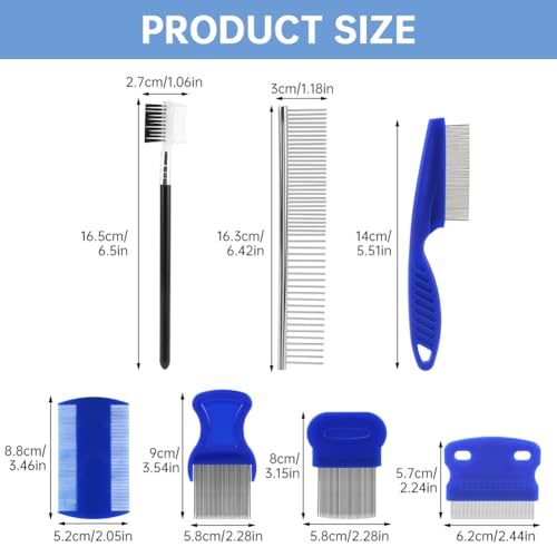 7-Pack Flea Lice Combs for Dogs and Cats, Pet Grooming Combs Kit