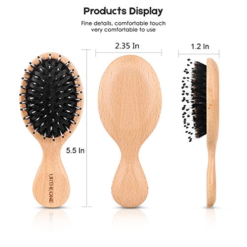 URTHEONE Mini Boar Bristle Hair Brush Small Travel Pocket brush for Women - color: Mini Black