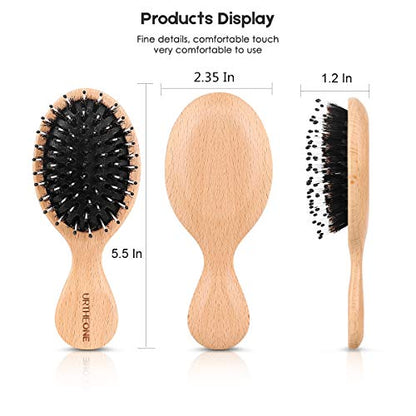 URTHEONE Mini Boar Bristle Hair Brush Small Travel Pocket brush for Women - color: Mini Black