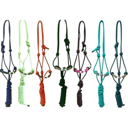 Majestic Ally Padded Beaded Nose Braided Rope Halter with 10' Matching Lead - Full (Turquoise) - color: Turquoise