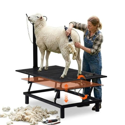 GTPLAYER Goat Milking Stand with Hand Crank,Wheels – 48"x23" Adjustable Headpiece & Height, for Grooming, Milking, Hoof Trimming, Heavy Duty Metal Sheep/Goat Stand, 500 LB Capacity Dark-Black