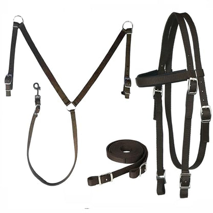 Majestic Ally Nylon Padded Equestrian Browband Headstall, Reins & BreastCollar Set for Horse- Full - color: Chocolate