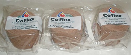 Andover CO-Flex 2"x5Yds Tan Flesh 3-Pack Cohesive Flexible Elastic Latex Bandage Compression Self Adherent Wrap Kids Children Vet Animals Pets Cats Dogs Horses 3200TN