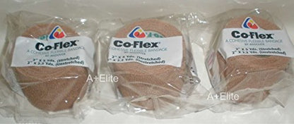 Andover CO-Flex 2"x5Yds Tan Flesh 3-Pack Cohesive Flexible Elastic Latex Bandage Compression Self Adherent Wrap Kids Children Vet Animals Pets Cats Dogs Horses 3200TN