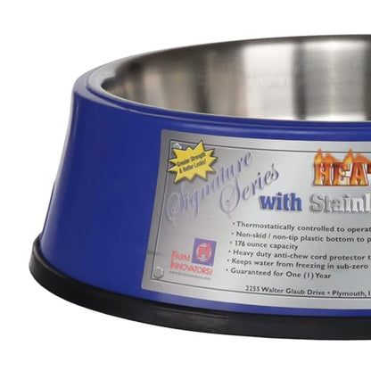 Farm Innovators SB-60 Signature Series 5.5 Quart Electric Heated Pet Water Bowl with Stainless Steel Insert, Thermostatic Control, 60 Watt | Durable Watering Station with Anti-Chew Cord Protector for Dogs and Cats, Supporting Reliable Winter Hydration