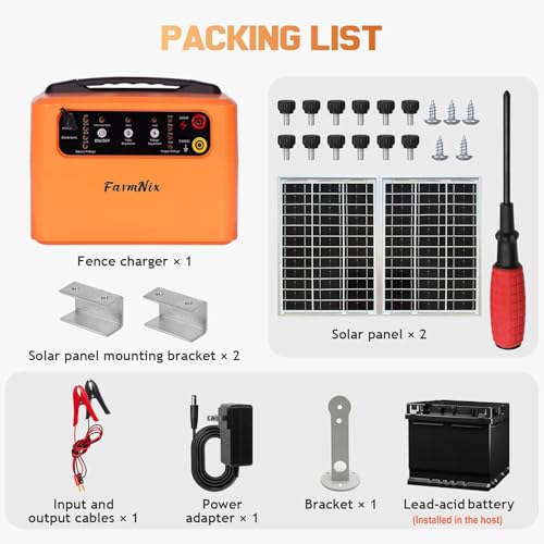 30 Mile Solar Fence Charger, 6-12KV Adjustable for Livestock Farm - color: Orange