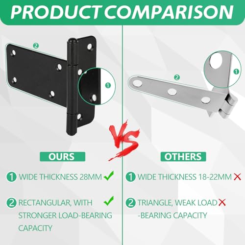 5 in T-Strap Shed Door Hinges 260 Lbs Capacity,6 Pack Heavy Duty Gate Hinge - color: Black, size: 5 in -6 pcs