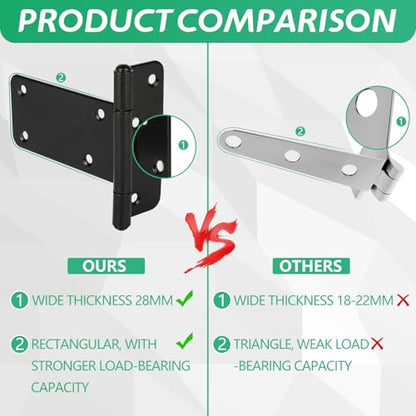 5 in T-Strap Shed Door Hinges 260 Lbs Capacity,6 Pack Heavy Duty Gate Hinge - color: Black, size: 5 in -6 pcs
