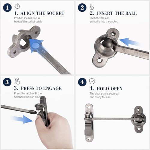 6 Inch Heavy Duty Aluminum RV Door Catch & Trailer Door Holder | Windproof rustproof ball socket replacement door latch firmly secures to keep open camper cargo trailer & shed doors