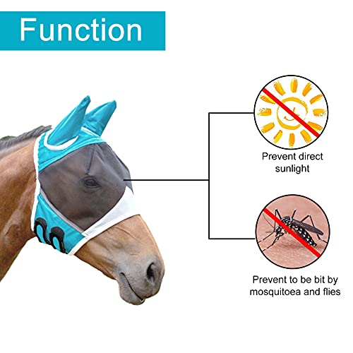 Andiker Soft Mesh Horse Fly Mask with Ears, Breathable Horse Face Mask Protect Eyes and Face (Small, Green) - size: Small