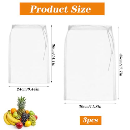 Nogeqi 3PCS Nylon Cloth Strainer, Reusable Nut Milk Bag