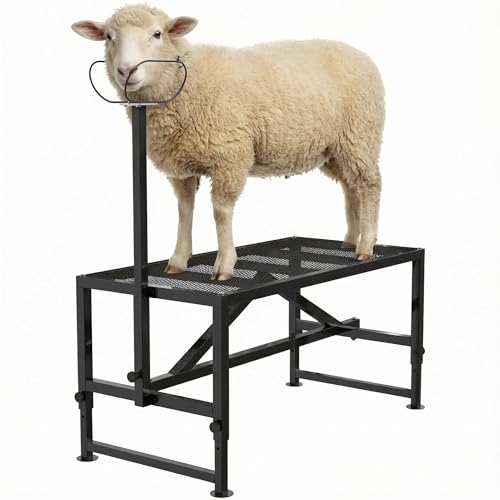 Goat Milking Stand 47x23 inch Heavy-Duty Metal Livestock Stand, 500lbs Capacity, Adjustable Height 21"-37", for Milking/Trimming/Grooming