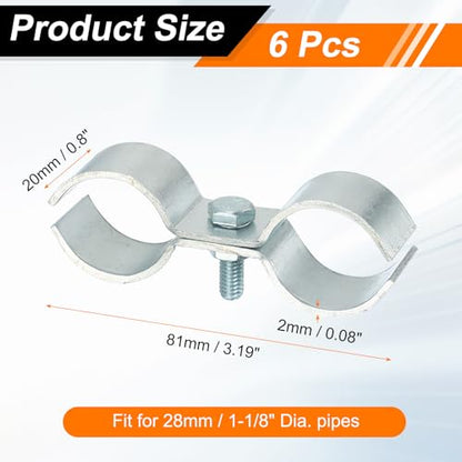 HARFINGTON 6pcs Chain Link Fence Panel Clamps 1-1/8" Galvanized Dog Kennel Clamps Fence Connector Temporary Dog Cage Hardware Parts with Bolts and Nuts for Round Pipe Panel Frame Cage - size: 1-1/8"