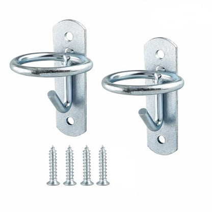 Horse Stall Bucket Hooks, Heavy Duty Metal Ring Bucket Hangers with J-Hook, Wall Mounted Water Feed Bucket Holder for Barn, Stable & Fence, Includes Screws, 2-Pack