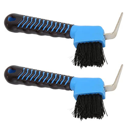 Horse Hoof Pick Brush 2Pcs Reinforced Steel Hook Soft Rubber Grip for Thorough Mud Removal for Horse Stable Work Boots, 17cm Stainless Steel Plastic for Equestrian Grooming Daily H
