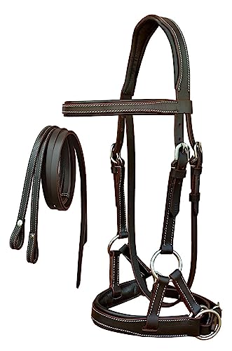CHALLENGER Western English Leather Bitless Sidepull Bridle Reins 7713 - color: Brown, size: Full Size