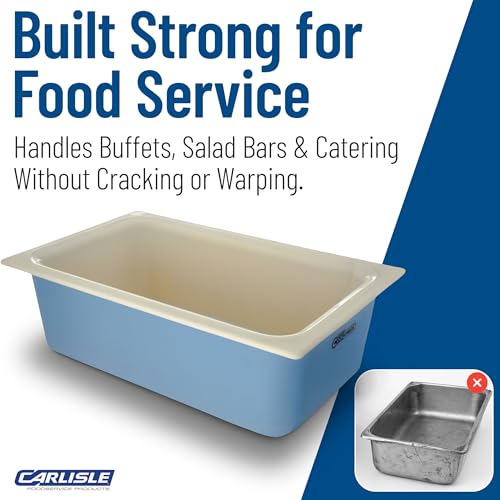 Carlisle FoodService Products Coldmaster Coolcheck Full Size Food Pan Insulated Food Pan with Refrigerant Gel Filling, Plastic, 15 Quarts, White, Blue