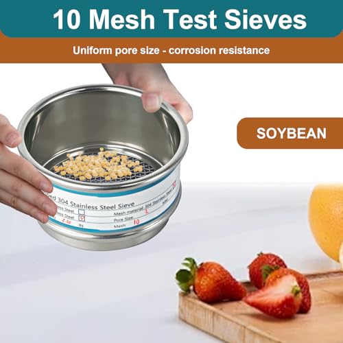 Full 304 Stainless Steel Mesh Sieve Screen,LVDALAB 10 Mesh (2mm) Aperture, 2.4inch(6CM) Dia Standard Sample Analysis Test Sieves Sifters Strainer for Industrial Laboratory Homes - size: 10 Mesh(2mm)/Ф2.4in(6CM)