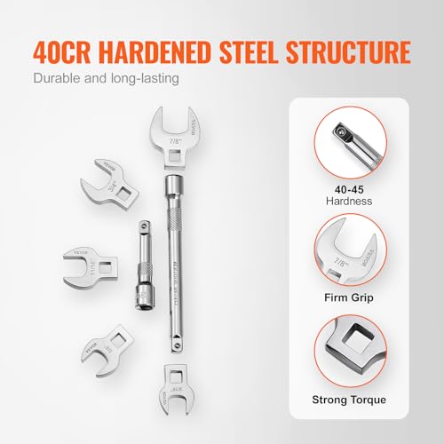 VEVOR Crowfoot Wrench Set, 3/8" Drive 20-Piece Crows Foot Wrench Set with 2 Extension Bars and EVA Tool Organizer,40CR Material with Mirror Chrome Finish, SAE 3/8"-7/8" and Metric 10-22 mm - size: 3/8" 20 PCS
