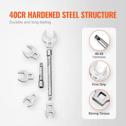VEVOR Crowfoot Wrench Set, 3/8" Drive 20-Piece Crows Foot Wrench Set with 2 Extension Bars and EVA Tool Organizer,40CR Material with Mirror Chrome Finish, SAE 3/8"-7/8" and Metric 10-22 mm - size: 3/8" 20 PCS