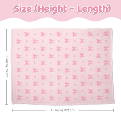 SANDJEST Pink Bow Minky Blanket 30 x 40 Inches, Gift for Christmas Birthday - color: Bow