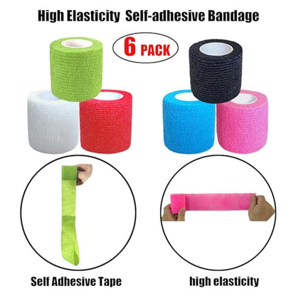 2 Inches Self Adhesive Bandage Wrap Bulk, 6 Pack, 6 Colors - color: 6 Colors