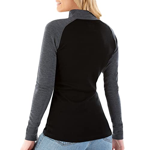 MERIWOOL Womens Base Layer 100% Merino Wool Midweight 250g Half Zip Sweater for Women - color: Gray Black, size: Medium