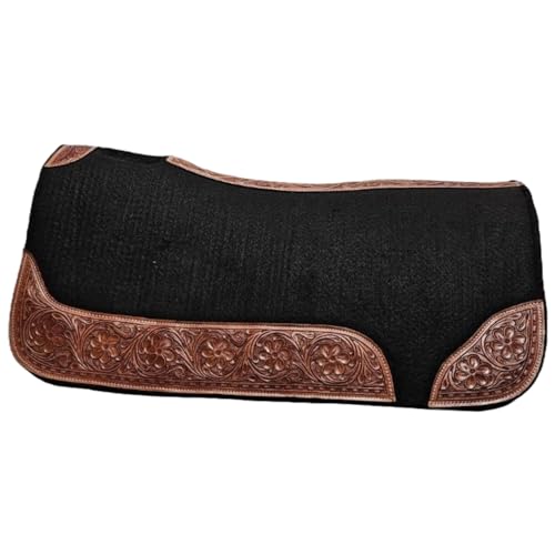 Tahoe Tack Western Wool Felt Saddle Pad with Designer Flower Tooling 31" x 32" Durable Moisture-Wicking for Comfort and Style