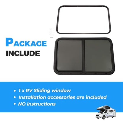 HECASA 35" W X 22" H RV Window Teardrop Horizontal Slide RV Window W/Trim Ring & Net Screen Fit for 1-1/2" Wall Cargo Travel Trailer, Camper, Cargo Van - size: 35" W x 22" H