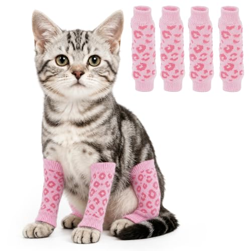 ROZKITCH 4PCS Dog Leg Covers to Prevent Licking & Scrathing - color: PinkLeopard, size: S-Leg Girth: 2.04in
