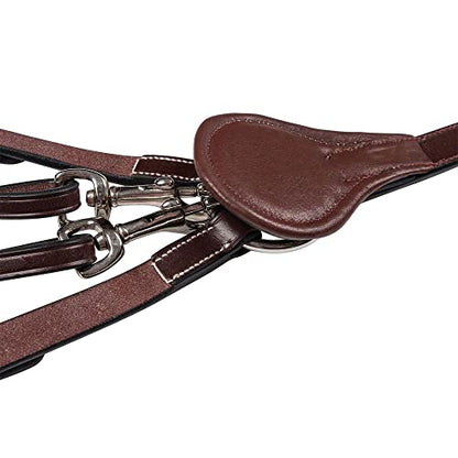 Joseph Sterling Raised Adjustable Breastplate with Running Martingale Attachment | Size Cob | 6-Way Adjustable | Finest English Leather | Padded for Comfort | Chestnut with White Stitching - size: Cob