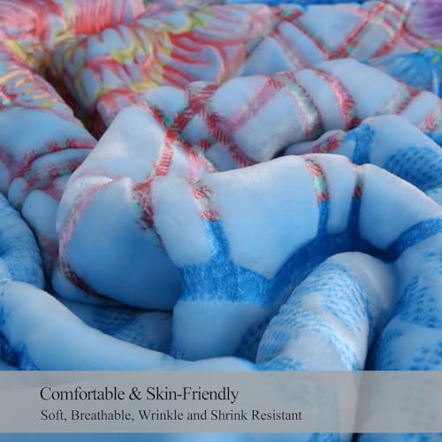 JML Plush Fleece Blanket 87" x 94", 10.5 Pounds Korean Style Mink Blanket King Size for Winter - Soft and Warm, 2 Ply A&B Printed Embossed Raschel Bed Blanket (Blue Flowers) | 2 Ply, A&B Printed, Embossed, Reversible, Plush, Silky Soft, Thick, Warm for Wi