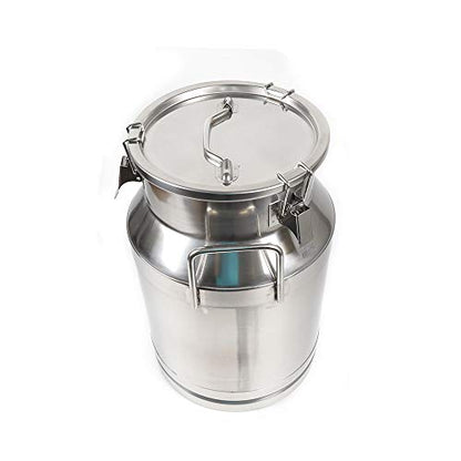 Milk Can Milk Bottle, 20/30/ 40/50/ 60L Stainless Steel Heavy Duty Milk Jug Wine Pail Bucket Square Liquid Container Storage with Embedded Silicone Sealed Lid for Home Restaurant Bar Silver (30L) - size: 30L