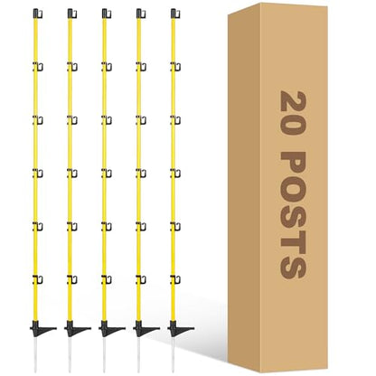 50 Inches Fiberglass Step in Electric Fence Posts,Temporary Fence Stakes for Cows,Sheep and Animals Fence,Snow Fence, Garden Protection,Portable Fence Ideal for Electric Fencing-20 Posts - style: 50Inch-20 Pack