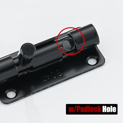 JQK Door Security Slide Latch Lock Barrel Bolt, 304 Stainless Steel Sliding Gate Latches Thickened 1.4mm with Padlock Hole, Black, 2 Pack HBB120-BK-P2 - color: Black, size: 2 Pack