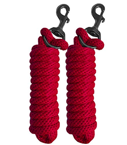 Majestic Ally Pack of 2 Solid Poly Lead Rope for Horses & Livestock – 10 Foot Long and 5/8 inch Thick - Replaceable Heavy-Duty Bolt Snap – Handmade – Soft, Broken in Feel (RED) - color: RED