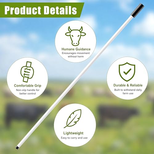 Chunful 53 Inch Fiberglass Livestock Sorting Stick White 1/2" Diameter Cattle Show Stick with Sponge Handle Bending Poles for Horses