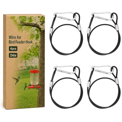 4 Pcs Wire for Bird Feeder Hook 24in Hanging Cable with Hook | Steel Cable with Hooks for Feeders Planters Lanterns, Tree Mount Solution, Outdoor Yard Decor Accessories - size: 24 Inch