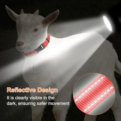 M METERXITY 3-Pack Reflective Goat Collars with Bells, 13.8"-20.5" Polyester Adjustable Pet Collar with Anti-Lost Grazing Copper Bell for Small Farm Animal/Sheep/Cow [Black, Rose Red, Red] - color: Black, Rose Red, Red