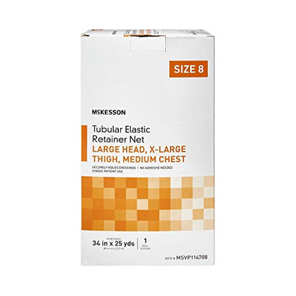 McKesson Tubular Elastic Retainer Net Dressing, Non-Sterile, Head, Thigh, Chest, Size 8, 34 in x 25 yd, 1 Count, 2 Pack - size: Size 8 1 Count (Pack of 2)
