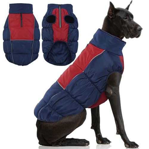 IECOii Extra Large Dog Coat - Thick Fleece Lined, Waterproof Snow Suit, Zippered Pet Jacket, Warm Winter Clothes, 4XL - color: Blue, size: XXXX-Large(Chest:47.24''/120 CM)