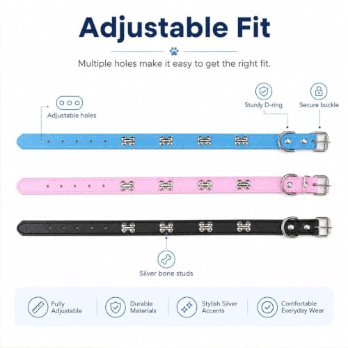 Adjustable PU Leather Dog Collar with Color Matched Bell,Blue L - color: blue, size: 11.5-15 Inch