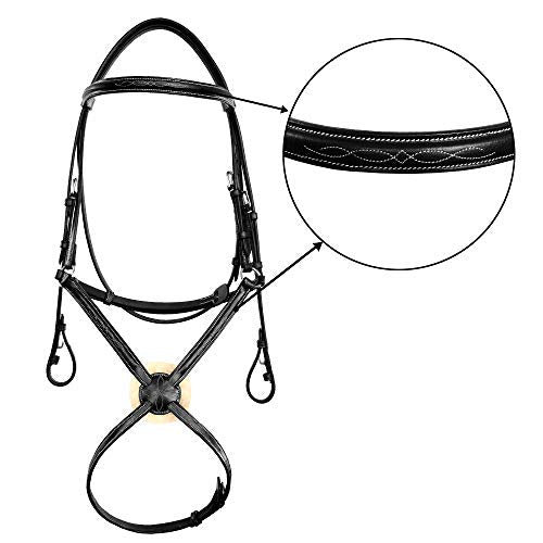 Exion Fancy Stitched Figure 8 Hunter Bridle with Laced Reins – Raised Veg-Tanned Leather English Jumping Bridle Set for Horses – Classic Mexicana Split-Poll Equestrian Show Tack, Pony Cob Full - size: Cob/Medium Size