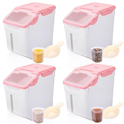 Sunnyray 4 Pcs 55 Lbs Rice Flour Storage Bins with Wheels, Pink - color: Pink, size: 55 lbs