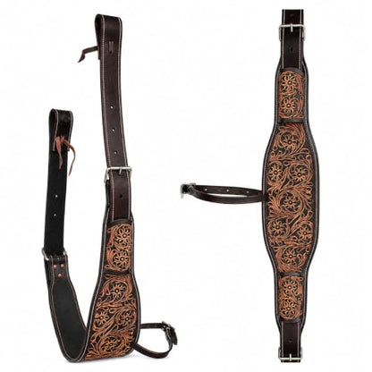 Horse Floral Tooled Leather Rear Flank Saddle Cinch Billets 97101 - color: Antique Brown