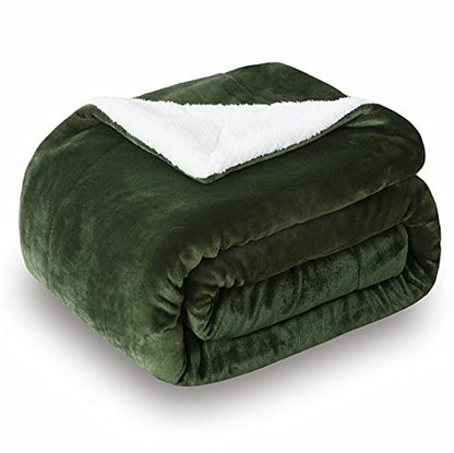 SOCHOW Sherpa Fleece Throw Blanket, Olive Green, 50x60 inches - color: Olive Green, size: 50"×60"