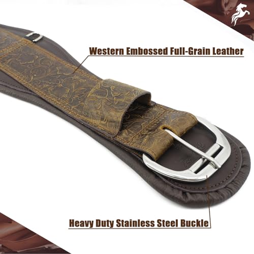 Jeereal Western Horse Cinch,Premium Full-Grain Leather Equestrian Horse Riding Western Durable Comfortable Soft Girth - size: 30"